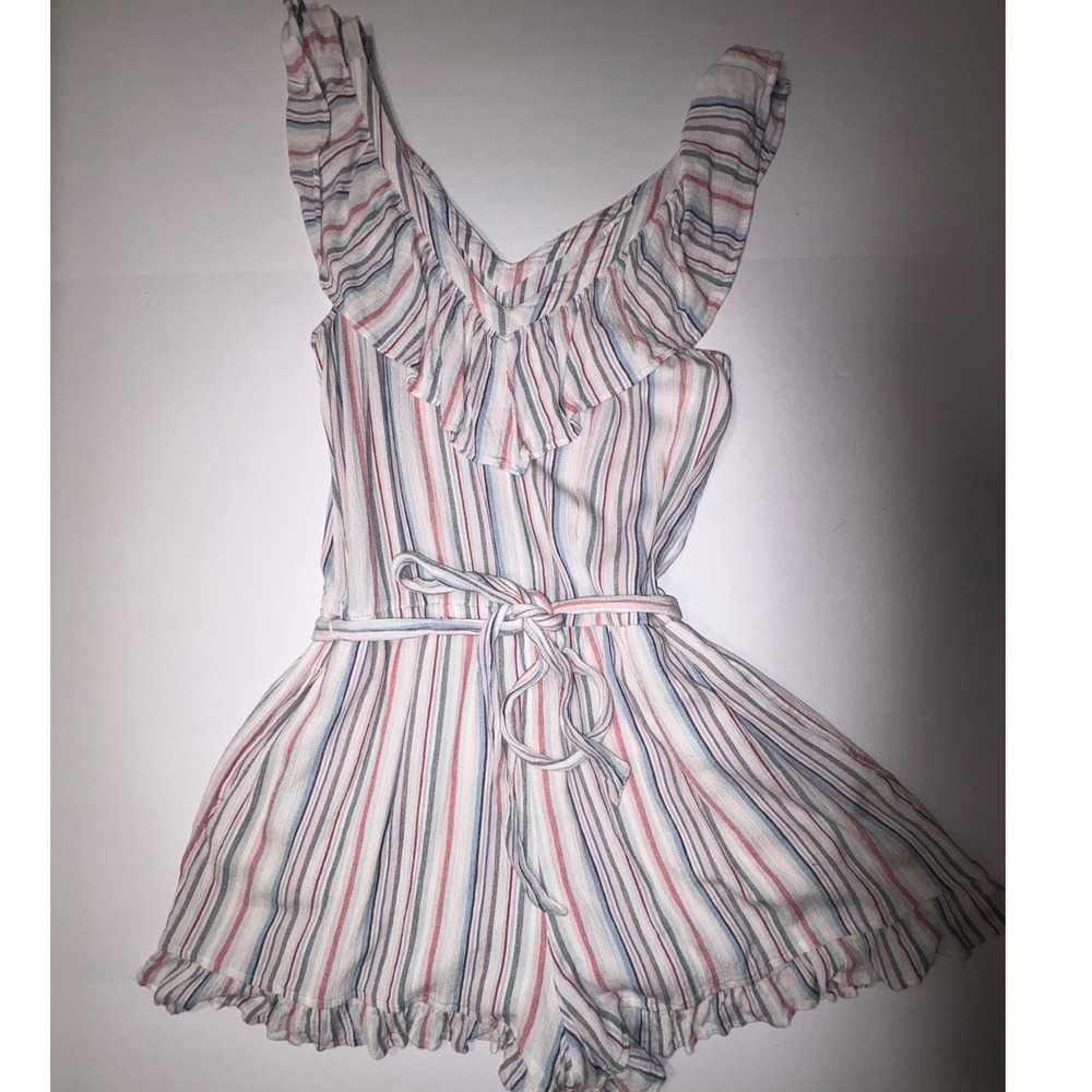 American Eagle Outfitters Striped Ruffle Romper Shorts Tie Waist Women's‎ LARGE